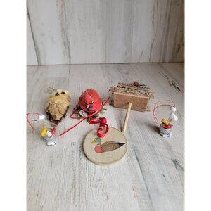Unique bird house vintage‎ ornament owl goose red cardinal set